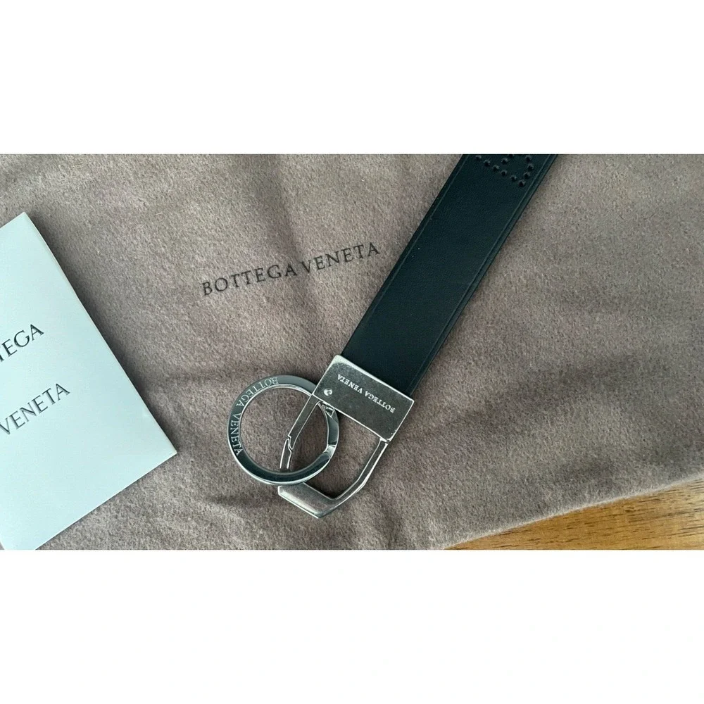 Bottega Veneta Black Perforated Leather Key Chain Key Fob